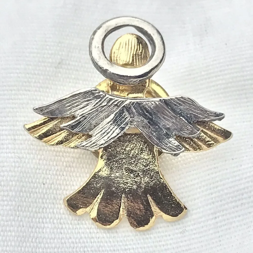 Angel Multi Tone Metal Halo Christian Catholic Vintage Pin Christmas Brooch